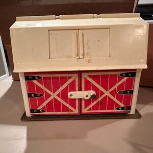 Vintage Fisher Price Red and White Barn Toy with accessories